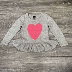 Gap Baby Girl's Pink Heart Gray Sweater size 18-24M Valentines  Ruffle Hem